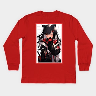 Aesthetic Anime Girl Red White Black | Quality Aesthetic Anime Design | Chibi Manga Anime Art Kids Long Sleeve T-Shirt